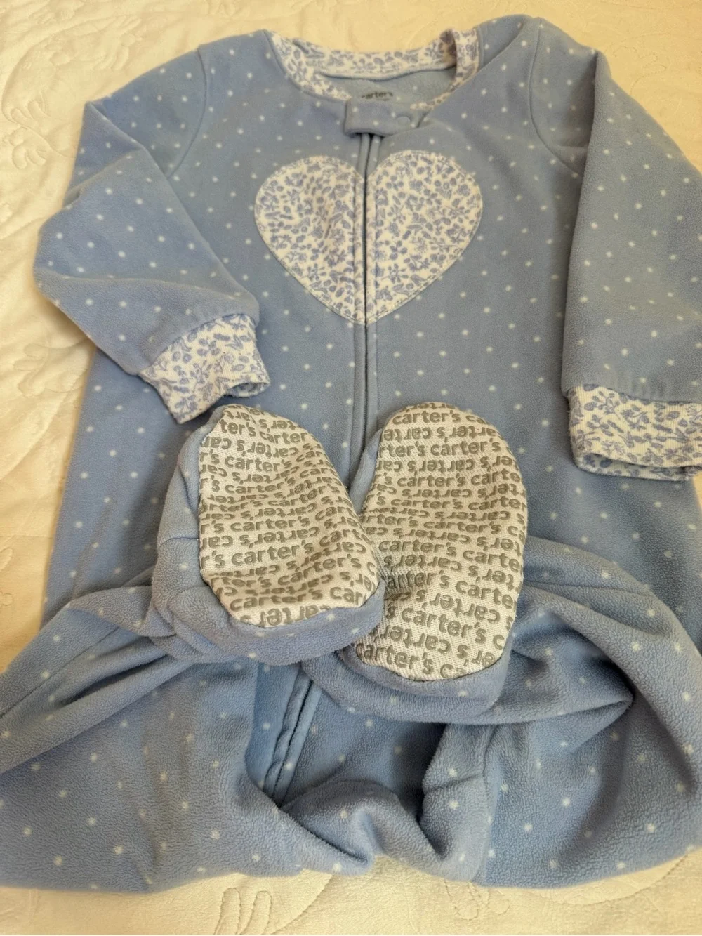 3/$15 | Carter's Baby Blue Heart and floral Print Footed One-Piece PJ